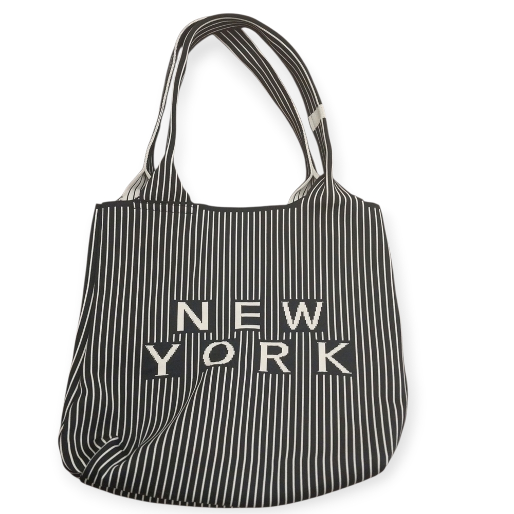 NYC New York Striped Tote Bag Black White Large Shoulder Bag Everyday Chic